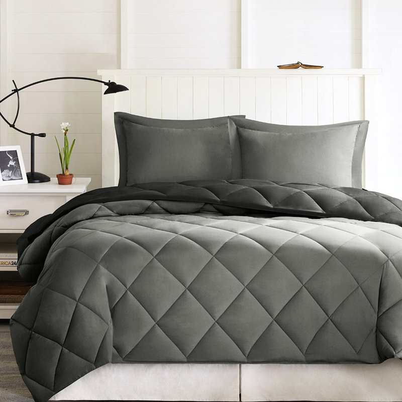 Ensemble d'édredon en duvet synthétique matelassé à motif de losanges Scotchgard King 3M, Bleu marine/clair
