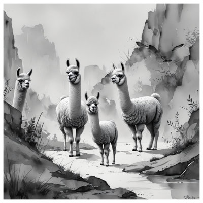 Édredon noir et blanc lamas