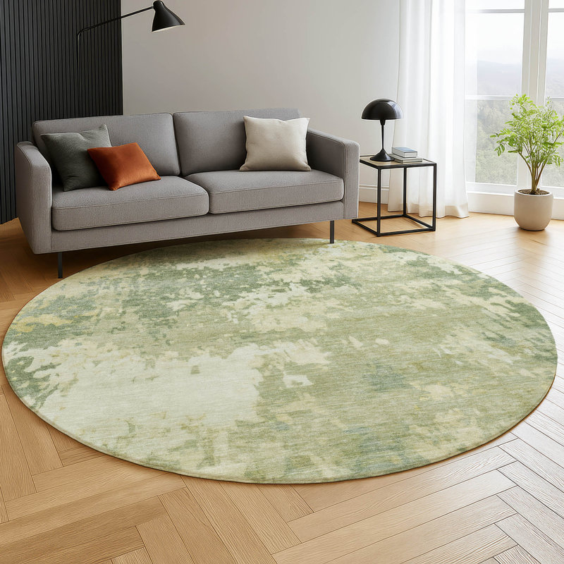 Premium Machine Washable Mayfield AMF2142 abstract Rug, Aloe, 8' Round