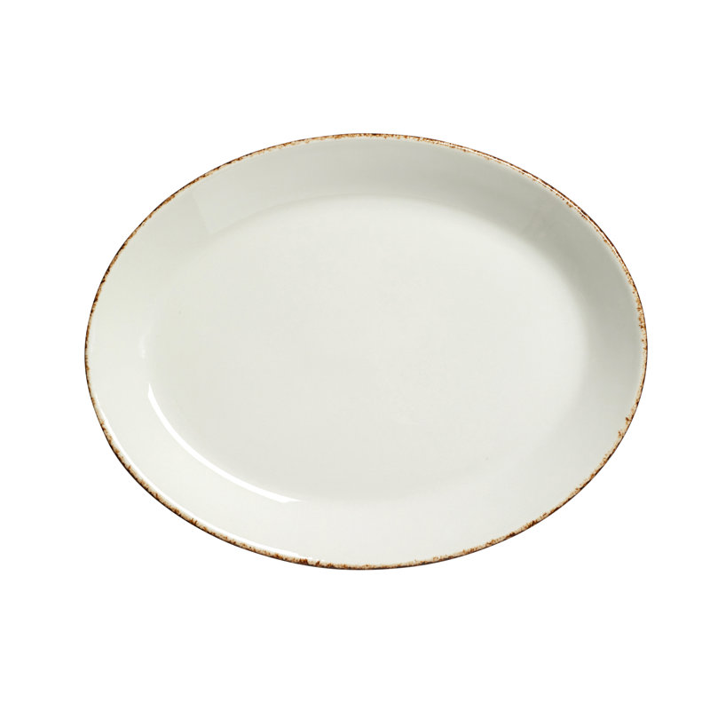 Plater ovale coupé bleu, Blanc / Brun