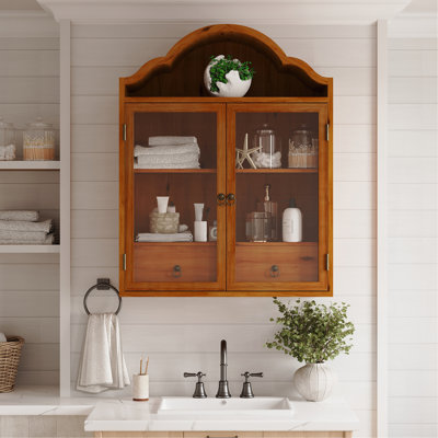 Armoire murale rétro en bois massif vieilli rustique avec plateau ondulé élégant, pour la salle à manger, la cuisine, le salon et la salle de bain