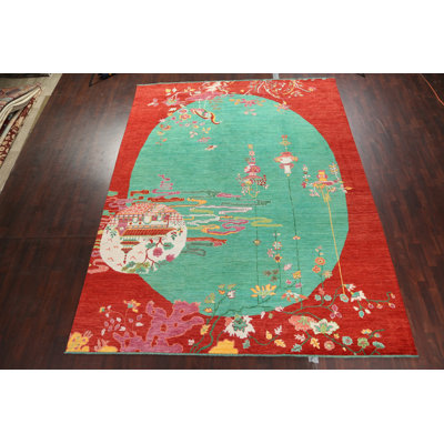 Tapis art déco vert 10 x 14
