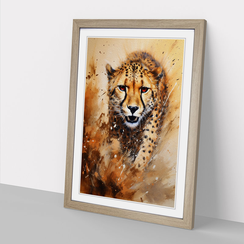 Cheetah Action No.2 - Single Picture Frame Print on Wood, Oak Framed, 46cm H x 34cm W x 2cm D