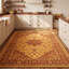 Tapis persan traditionnel avec médaillon, orange, vert et crème, lavable à la machine, antidérapant, à poils courts, pour l'intérieur et l'extérieur, adapté aux animaux de compagnie, idéal pour le salon, la chambre, la salle à manger, l'entrée, le corridor ou le bureau.-228379146