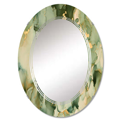 Miroir mural vert abstrait avec art fluide
