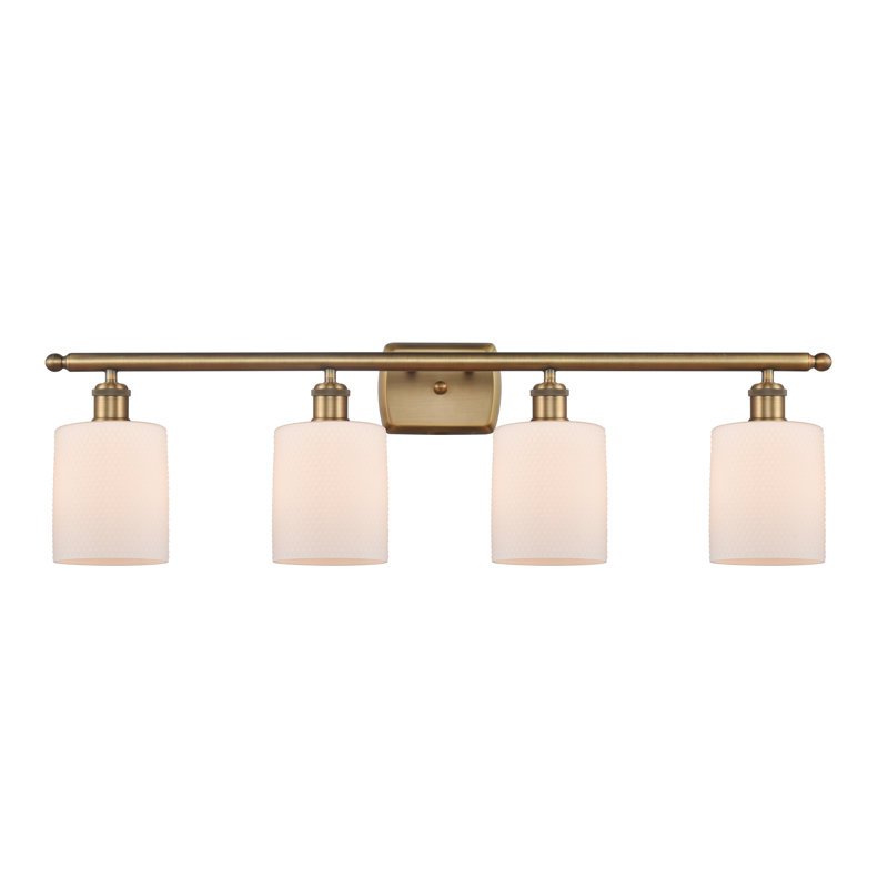 Leilani 4 - Light Dimmable Vanity Light, 6 Watt Vinage LED Bulb, Matte White, Brushed Brass