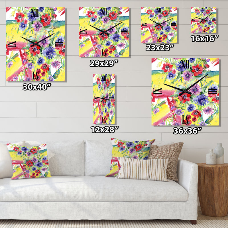 Horloge murale Vibrant Wild Spring Leaves and Wildflowers, Petit