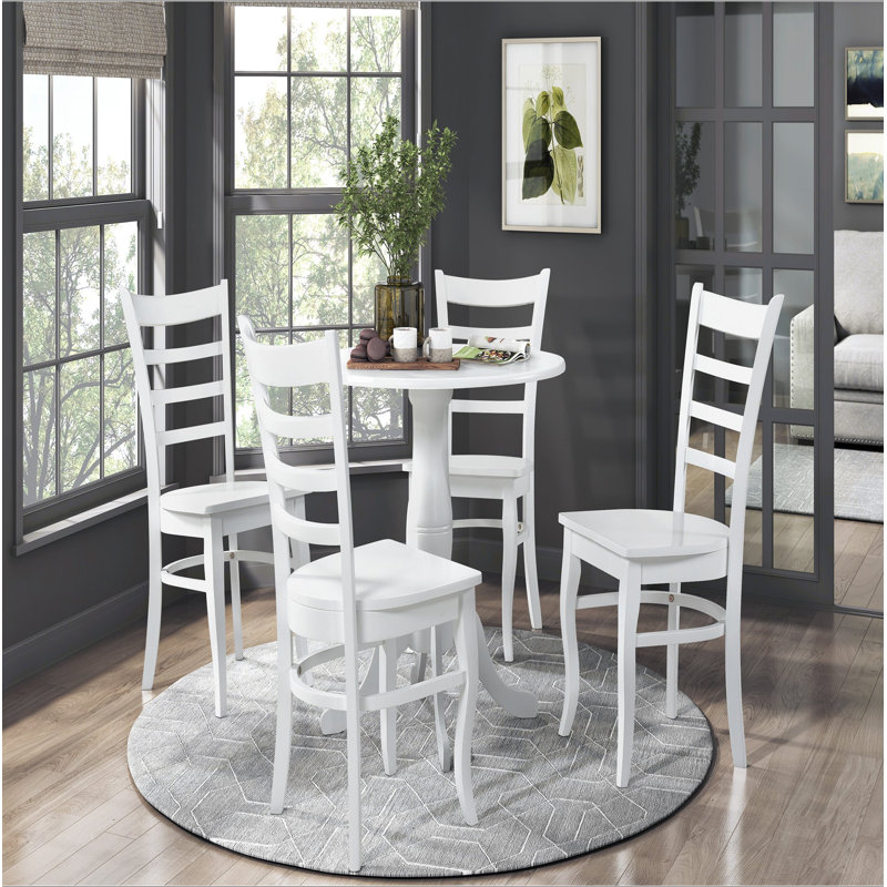 Ensemble de salle à manger 5 pièces à finition blanche avec table ronde et 4 chaises, 5 pièces: table, 4 chaises