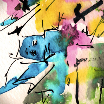 " Ginette Fine Art Blue Man Abstract Expressive " by Ginette Callaway Painting Print