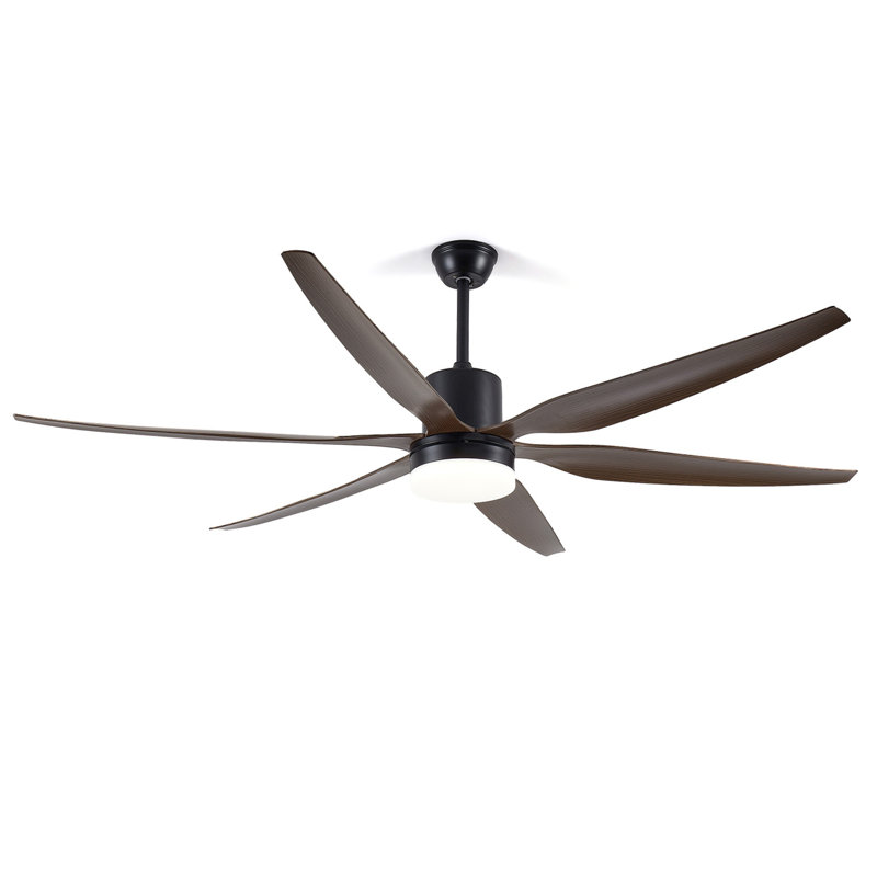 Ventilateur de plafond de 188 cm (74 pouces) à 6 pales imitation bois avec éclairage DEL intégré, moteur silencieux réversible, 6 vitesses et 3 températures de couleur, télécommande, noir mat, idéal pour les grandes pièces.