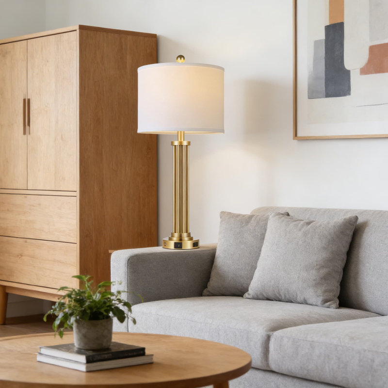 Lampe de table moderne avec ports de charge USB-C et USB-A et prise de courant CA, commande tactile à intensité variable à 3 voies, comprend des ampoules à DEL écoénergétiques, pour la table de chevet ou le salon