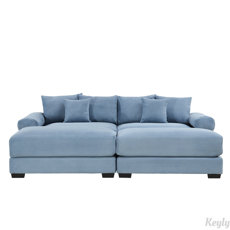 Canapé modulaire surdimensionné en velours côtelé de 92 po avec coussins décoratifs et 2 repose-pieds Cloud, Vert