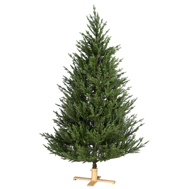 Arkansas Deluxe Full PE Dark Green Fir Artificial Christmas Tree with Wooden Stand, 4.99ft H x 3.74ft W x 3.74ft D