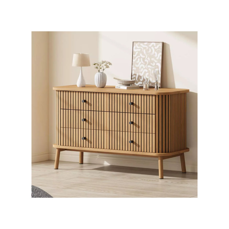 Mid-Century 6 Drawer Dresser, Horizontal Chests of Double Drawers,Storage Drawer Organizer for Closet, Hallway, Entryway,Bedroom,Living Room