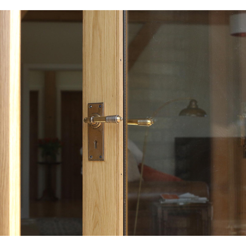 Reeded Lock Door Handle Kit, Aged Brass