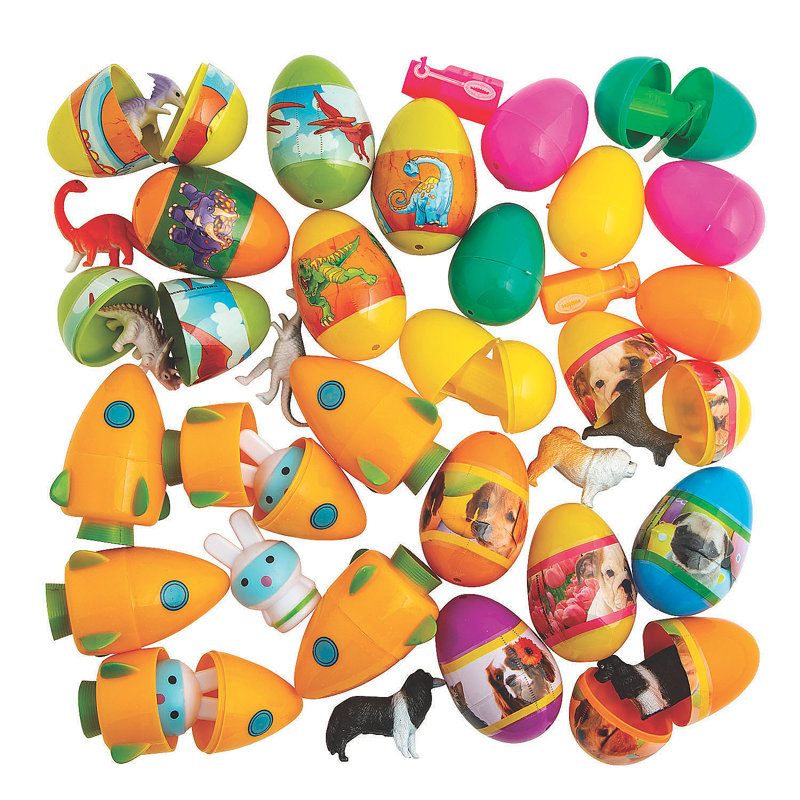 Assortiment d'œufs de Pâques en plastique remplis de jouets en vrac - 240 pièces - Articles de fête - 240 pièces