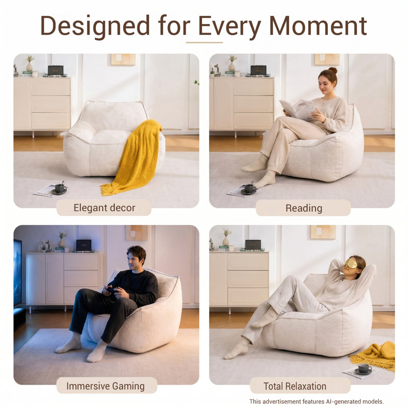 Fauteuil à billes géant pour adultes UUKRAVE, canapé surdimensionné en fausse fourrure avec accoudoirs et rembourrage, fauteuil de lecture confortable pour chambre à coucher, salon, salle de jeux (blanc)