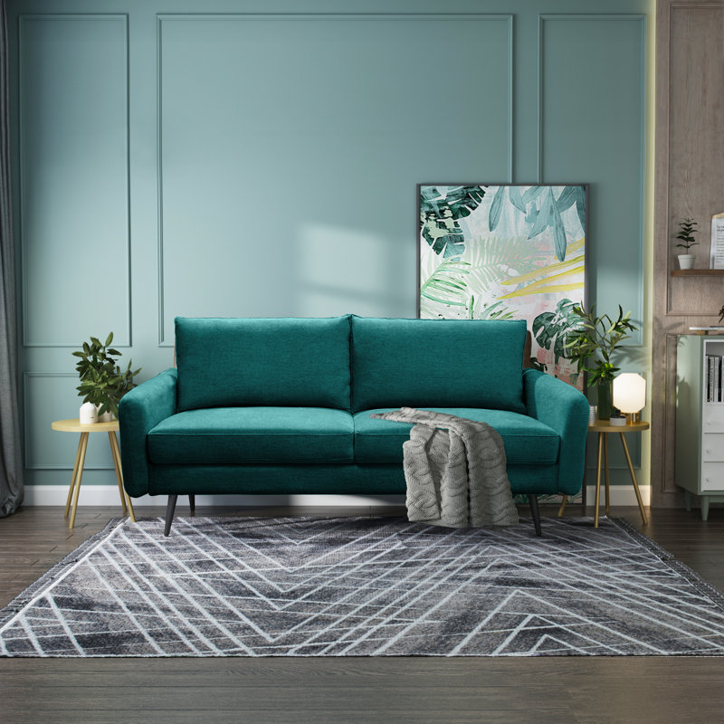 Canapé à accoudoirs arrondis 70 po Daaniya, Mélange de lin bleu sarcelle