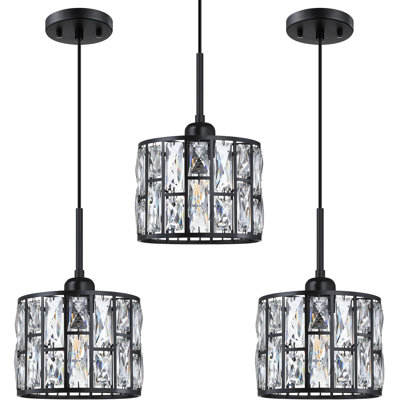 Ensemble de 3 luminaires suspendus modernes en cristal avec cordon réglable, certifié UL pour îlot de cuisine, salle à manger, salon et couloir