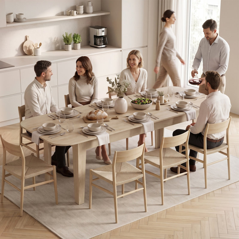 Extendable Dining Table, Oak Wood / Brown
