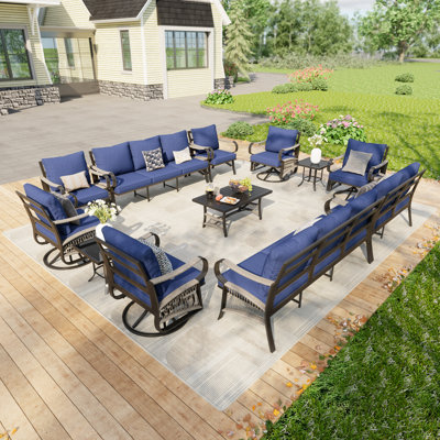 14-Person Outdoor Patio Modern Metal Party Conversation Set With 4 Swivel Chairs,Cushion by Lark Manor