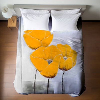 Gray Botanical Duvet Cover - Three Yellow Flowers Home Decor