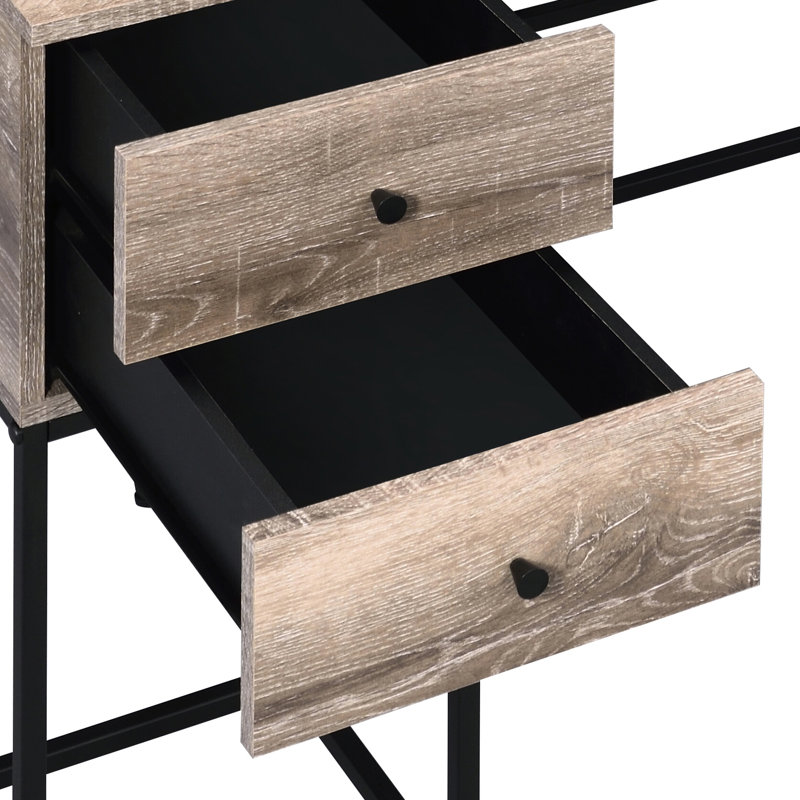 Bureau 4 dans un style chêne rustique - Finition noire avec compartiment d'écriture moderne Port / Work chêne / noir