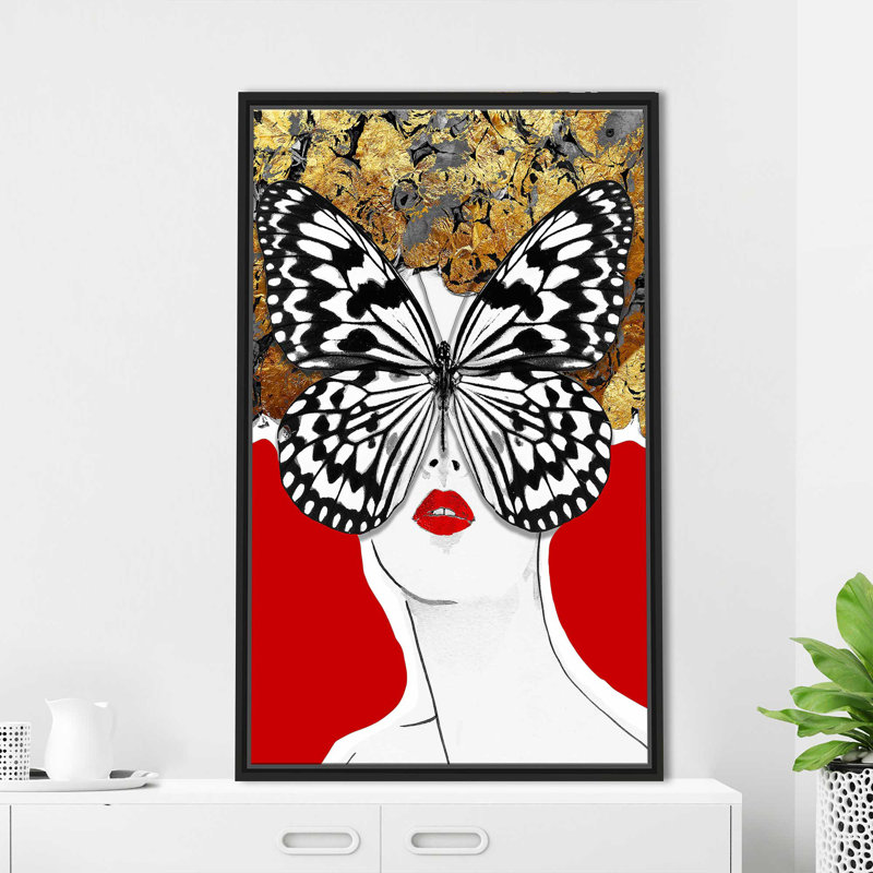«Butterfly Face In Red» par By Jodi - impression, Cadre flottant noir, H 51,5 po x l 31,5 po x P 2 po