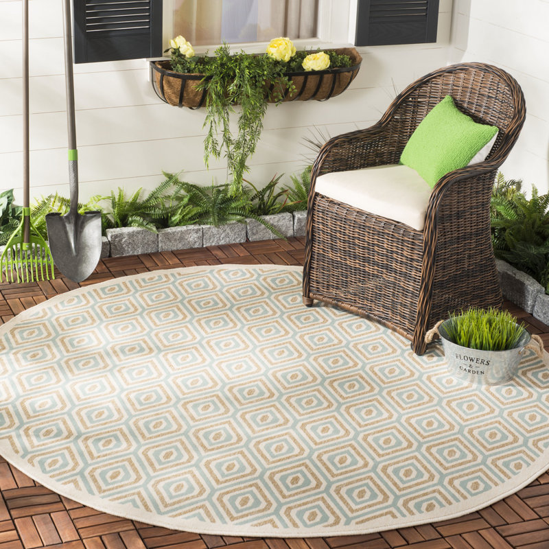 Tapis d'intérieur / extérieur à motif géométrique Amatia Performance, Rond 6 pi 7 po