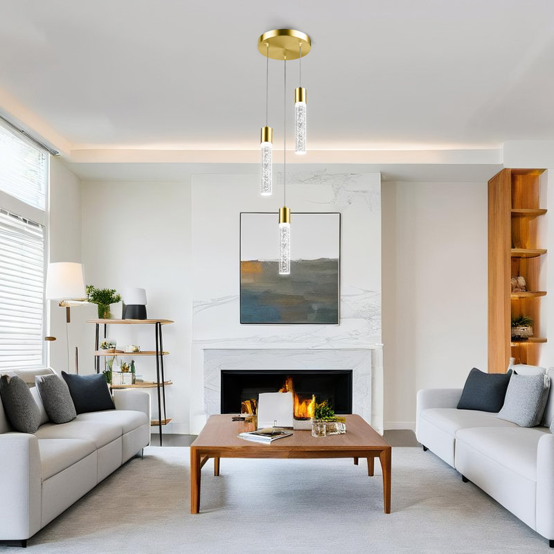 Kitchen Island Pendant Lights with Crystal Bubble, Brushed Copper