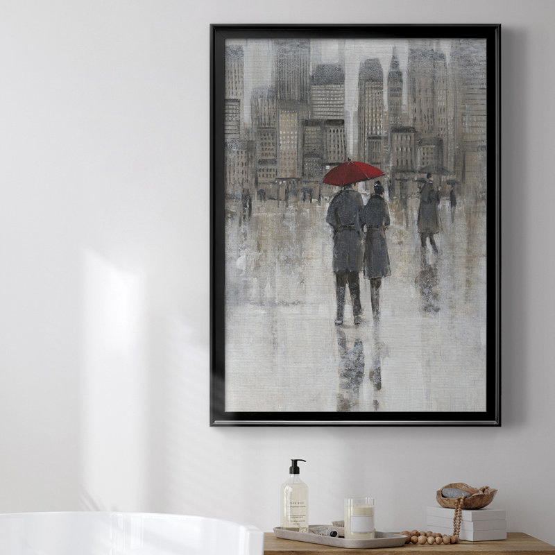 «Rain in the City I», toile encadrée de qualité supérieure - prête à être accrochée, Toile encadrée noire