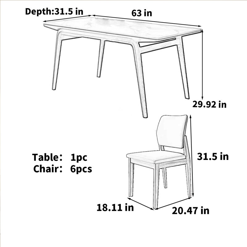 Table de salle à manger Nordic, H 29,92 po x L 63 po x l 31,50 po