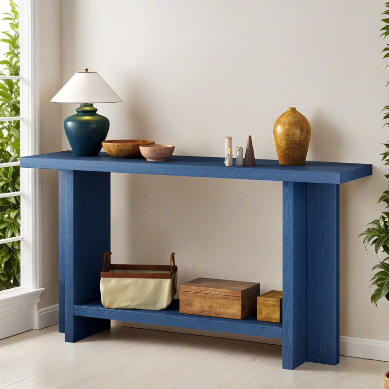 Console de 60,02 po, table de vestibule minimaliste avec pieds en forme de T, table de canapé avec tablette inférieure pour le salon, couloir