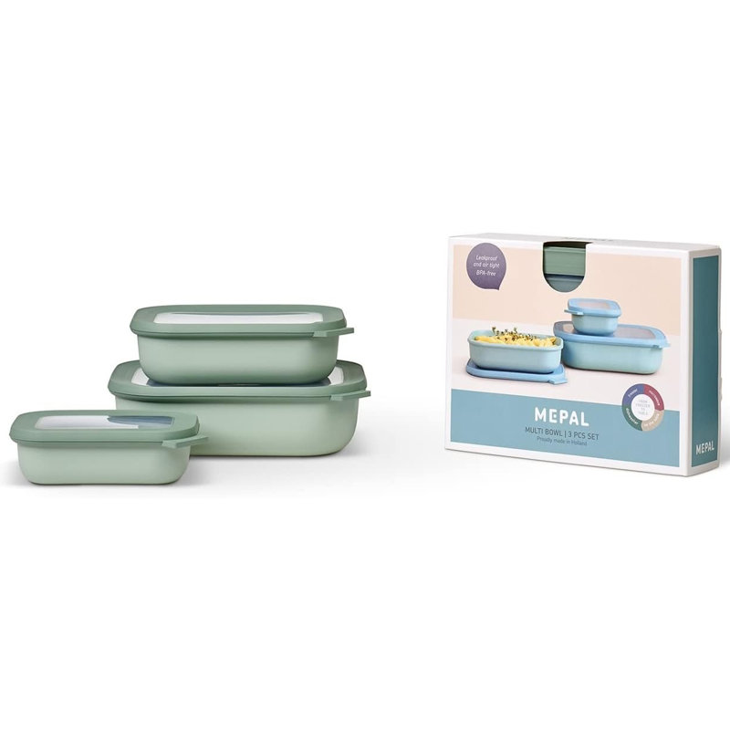 Mepal Cirqula Set of 3 Rectangular Food Containers 500ml 1000ml 2000ml - Nordic , Green