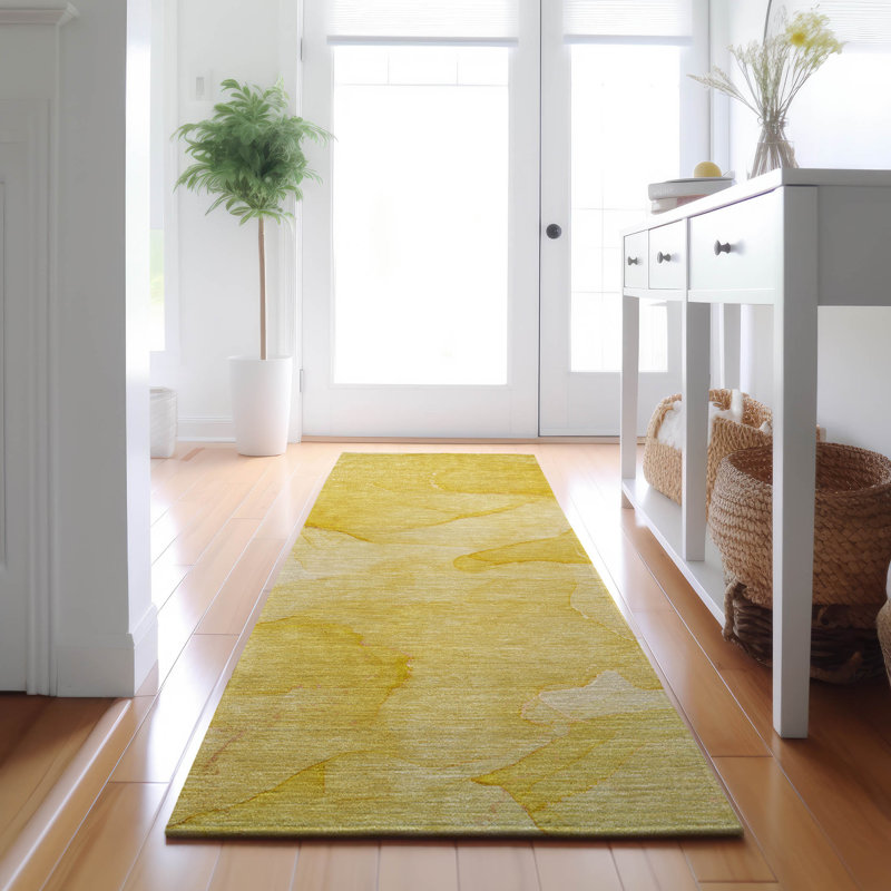 Premium Machine Washable Cerrito AMF509 Gold Rug, Runner 2'3" x 7'6"