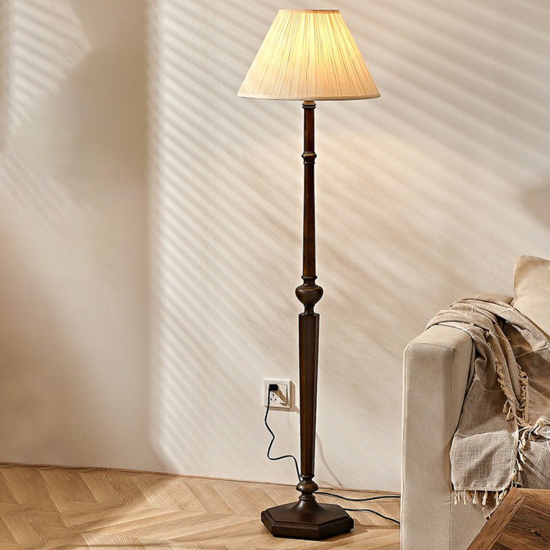 Beige + Nut-brown Fabric + Solid Wood Free form Floor Lamps