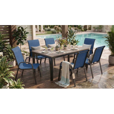 Chaise de salle à manger en métal bleu marine 6 pièces avec tissu Teslin résistant à l'eau et à la rouille