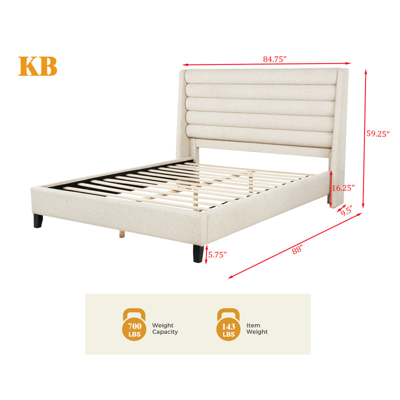 Upholstered Chanel Tufted High Platform Bed, King