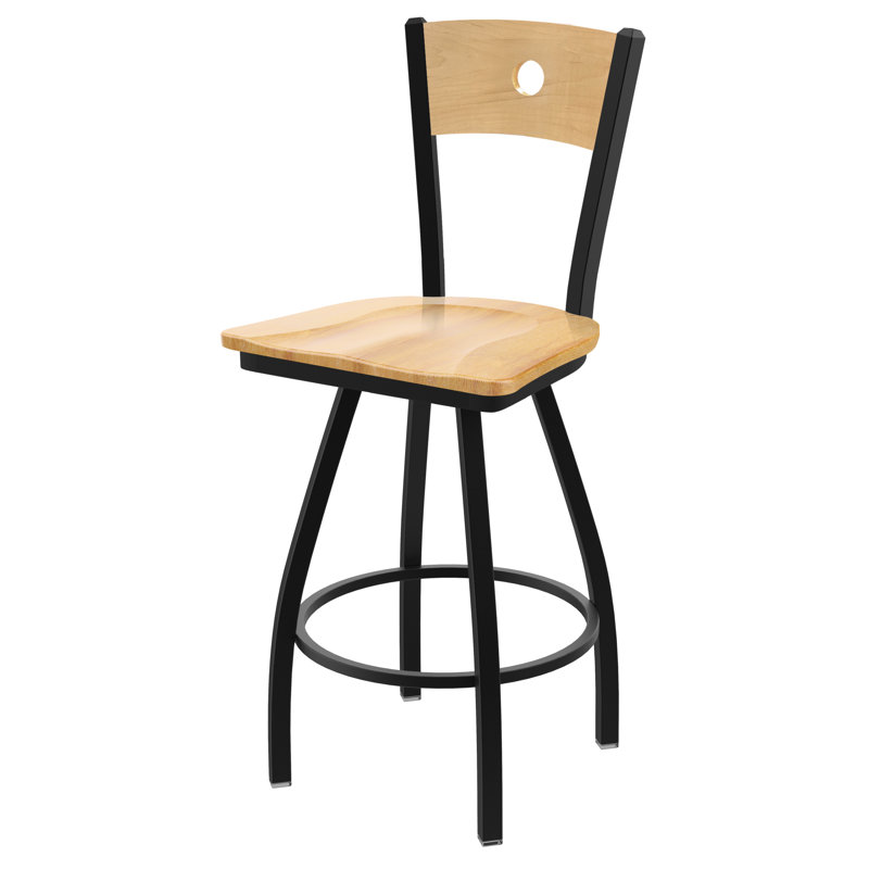 Voltaire 25" Swivel Bar Stool, Black Wrinkle, Wood-Natural Maple, Extra Tall (36” Seat Height)