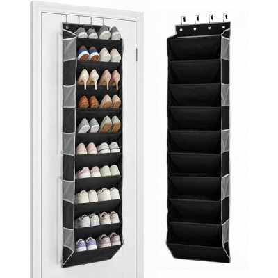 Rangement pour chaussures à 10 niveaux avec crochets en silicone anti-égratignures et poches latérales, support de rangement pour placards suspendus pouvant accueillir jusqu'à 20 paires, organisateur d'économie d'espace derrière la porte