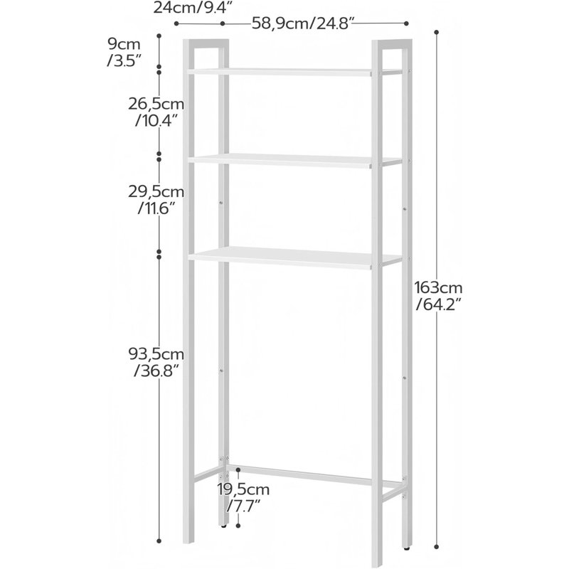 Over The Toilet Storage, 3-Tier Bathroom Organizer Shelf Over Toilet, Freestanding Bathroom Storage Shelves, Space Saver, Easy To Assemble For Room