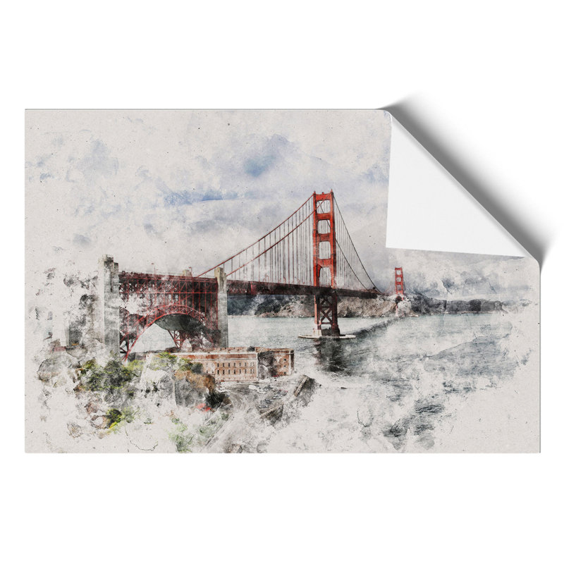 Golden Gate Bridge Watercolour - Frameless Print, 59cm H x 84cm W x 0.1cm D