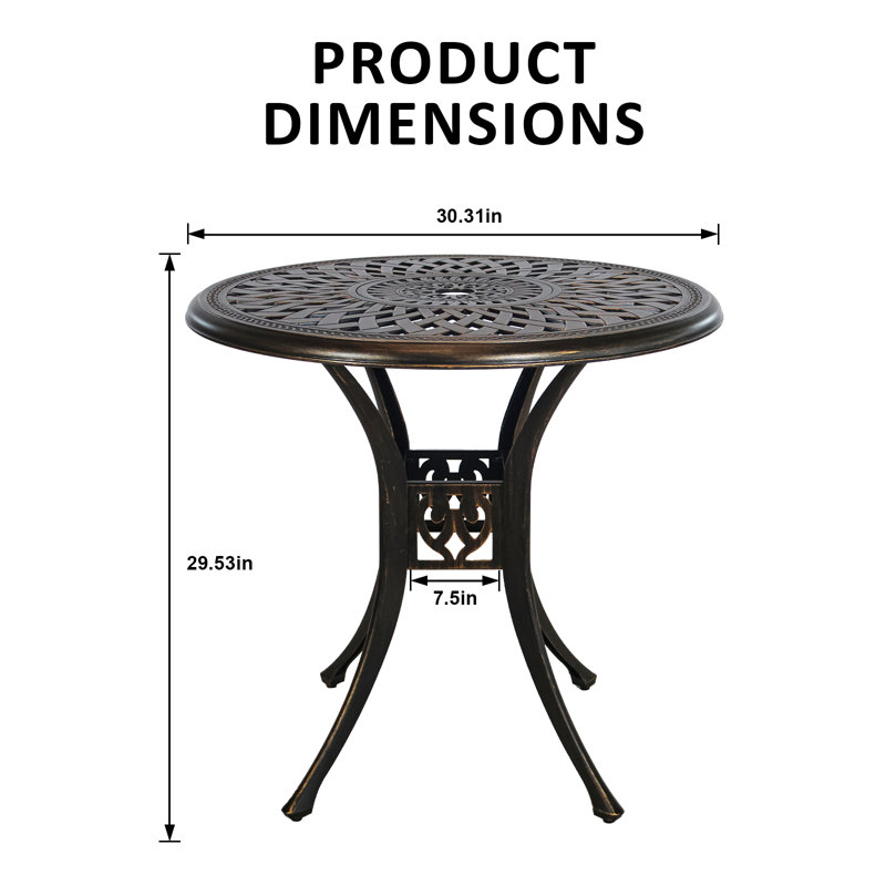 Cast Aluminum  Patio Table Outdoor with Umbrella Hole for Garden Bronze