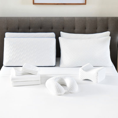 Full Size 12 Luxury Bedding Collection. Upgrade Your Slumber With Quality. Consists Of 2 Gusseted Memory Foam Pillows For Enhanced Support, Shredded Jumbo Pillows, Contour Knee Pillow Joint Comfort,
