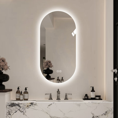 48*24 Inch Wall - Mounted Fog Led Bathroom Mirror With Design, Three Lighting Choices 6000K White, 4000K Natural, 3000K Warm , Adjustable Brightness, Shatter Glass, 50000+ Hours Led, Suitable For