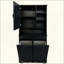 Armoire de buanderie avec portes et tablette, panier à linge inclinable, plusieurs espaces de rangement, style autoportant, tablettes ouvertes, tablette réglable