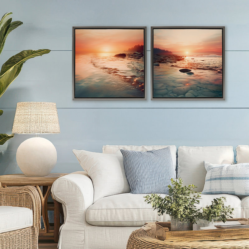 Ensemble de cadre flottant 2 pièces Warm Sunset Melody, design par Lazar Studio, H 25 po x l 25 po