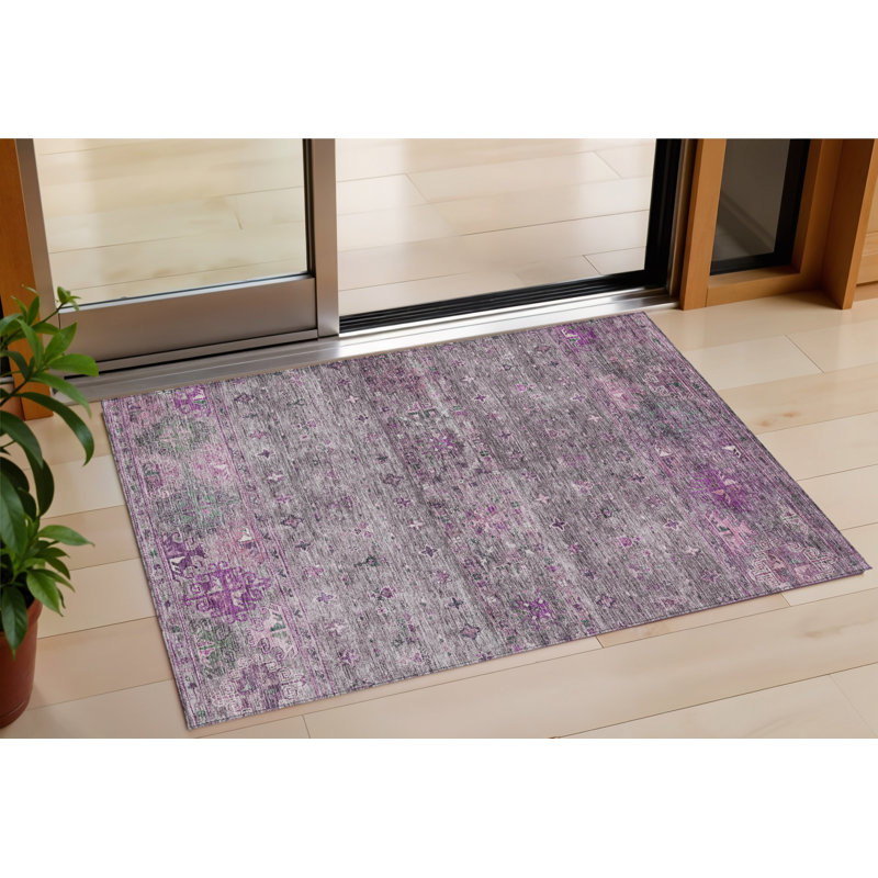 Tapis extérieur lavable floral mauve et gris 3 pi x 5 pi