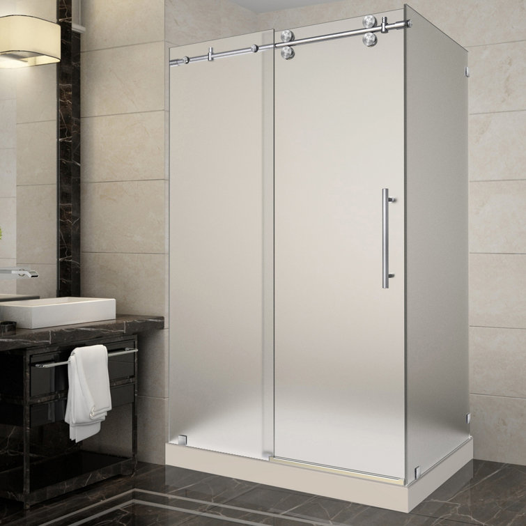 Langham 48" W x 35" D x 77.5" H Frameless Rectangle Sliding Shower enclosure with Base Included