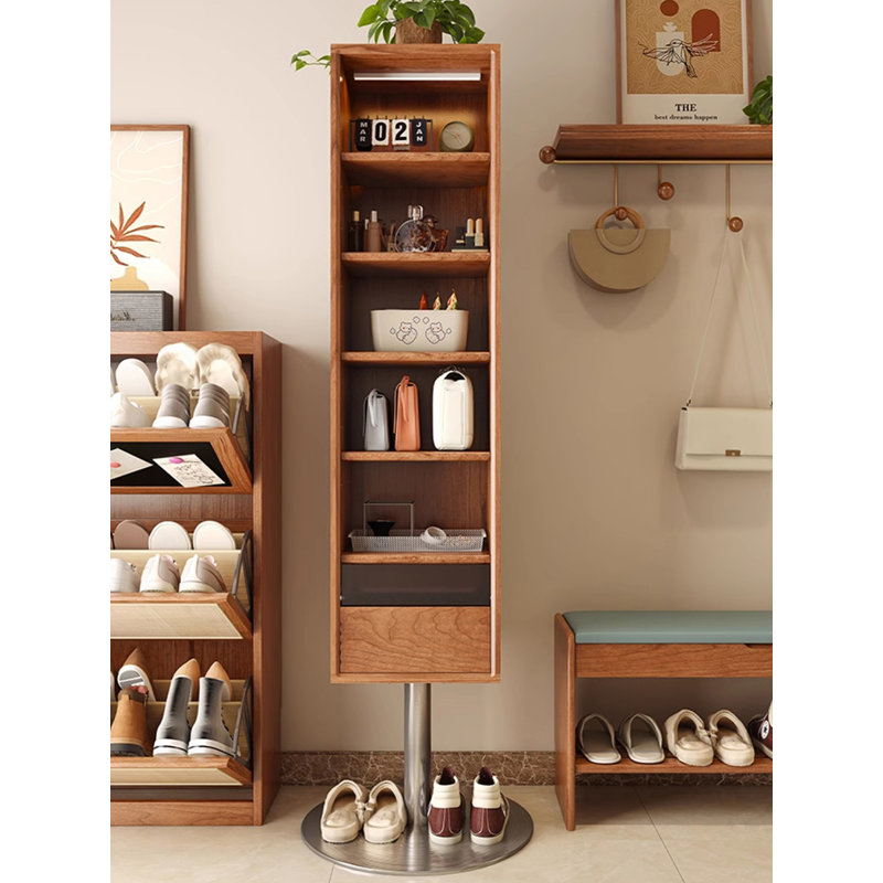 Modern Minimalist Cherry Wood Reversible Storage Full-Length Mirror